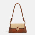 Women's soft PU underarm baguette shoulder handbag in black and caramel colours with single strap