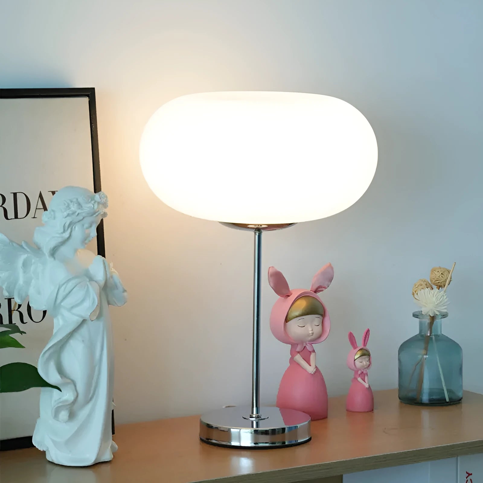 28 cm glass bedside lamp with button switch, modern simplicity style, tricolour light option
