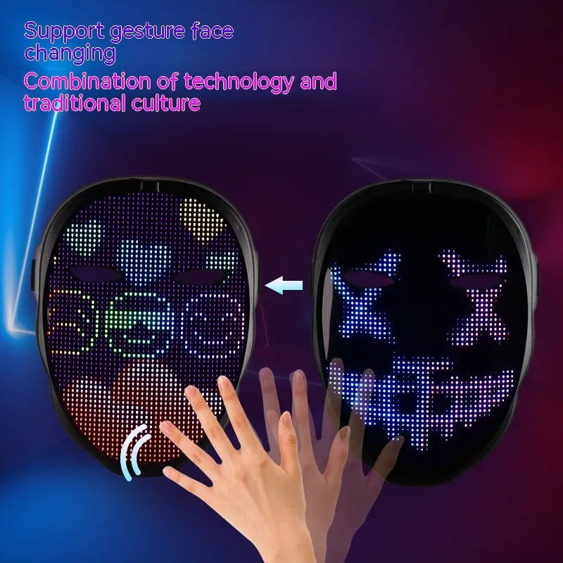 LED luminous face mask with changing displays for Halloween and party events