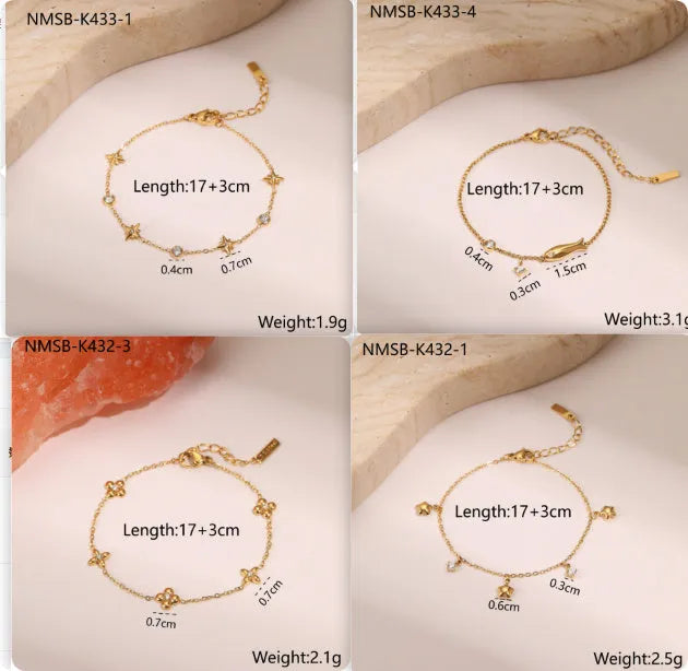 Gold plated titanium steel women's bracelet with geometric star pendant and zircon detail