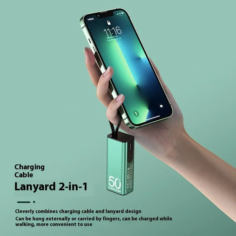 Mini power bank 5000 mAh with alloy shell and LED flashlight in dark green
