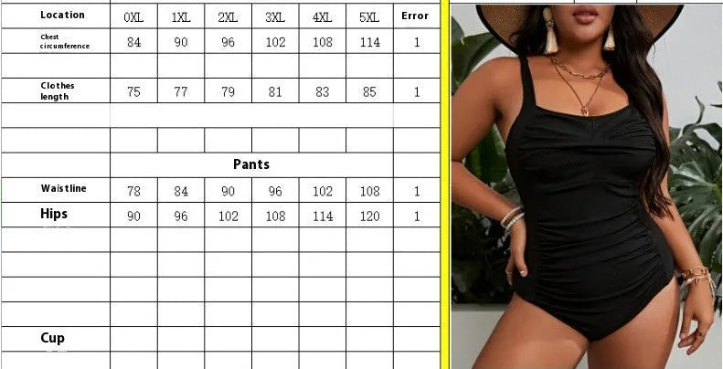 Black plus size women's one-piece swimsuit with sleeveless design and polyester construction