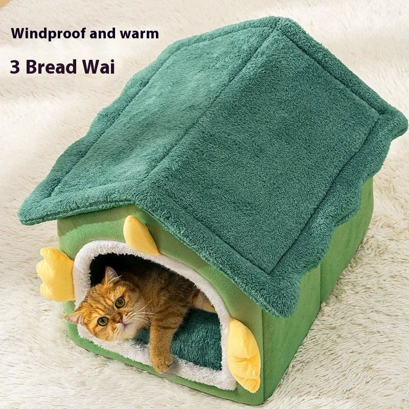 Large grey enclosed cat bed cave with thick soft cushion inside, suitable for cats up to 25 Jin.