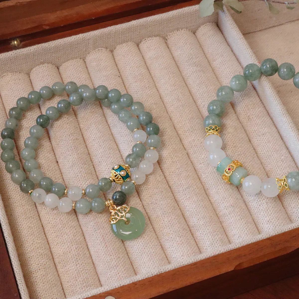 New Chinese style jade bracelet with safety buckle pendant, geometric peace buckle, and lucky bead