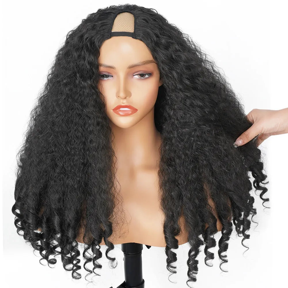 Women's wine red V-curly wig with high temperature fibre for a natural look