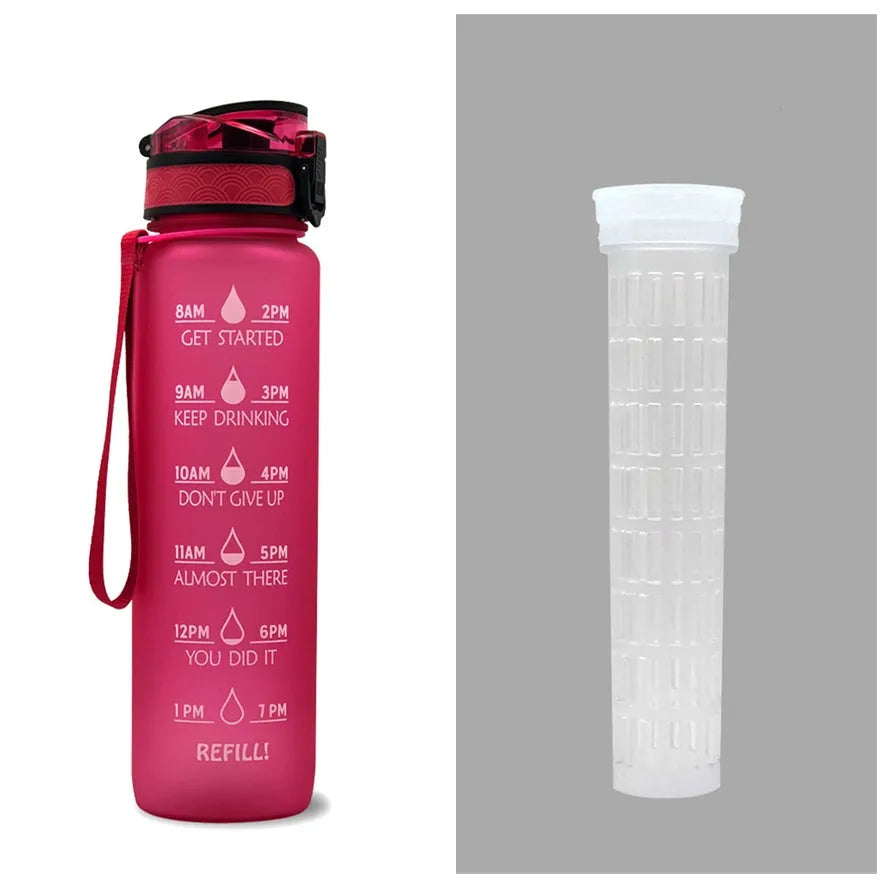1 litre Tritan water bottle with time markers and gradient colour design