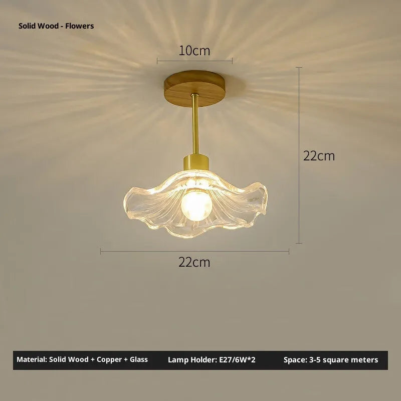 Japanese style log walnut colour brass ceiling lamp for entrance hallway tricolor light compatible 220V