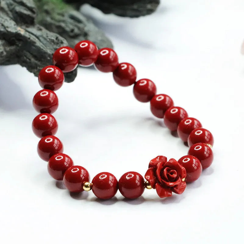 Purple gold sand rose bracelet made from natural cinnabar with 8mm beads.