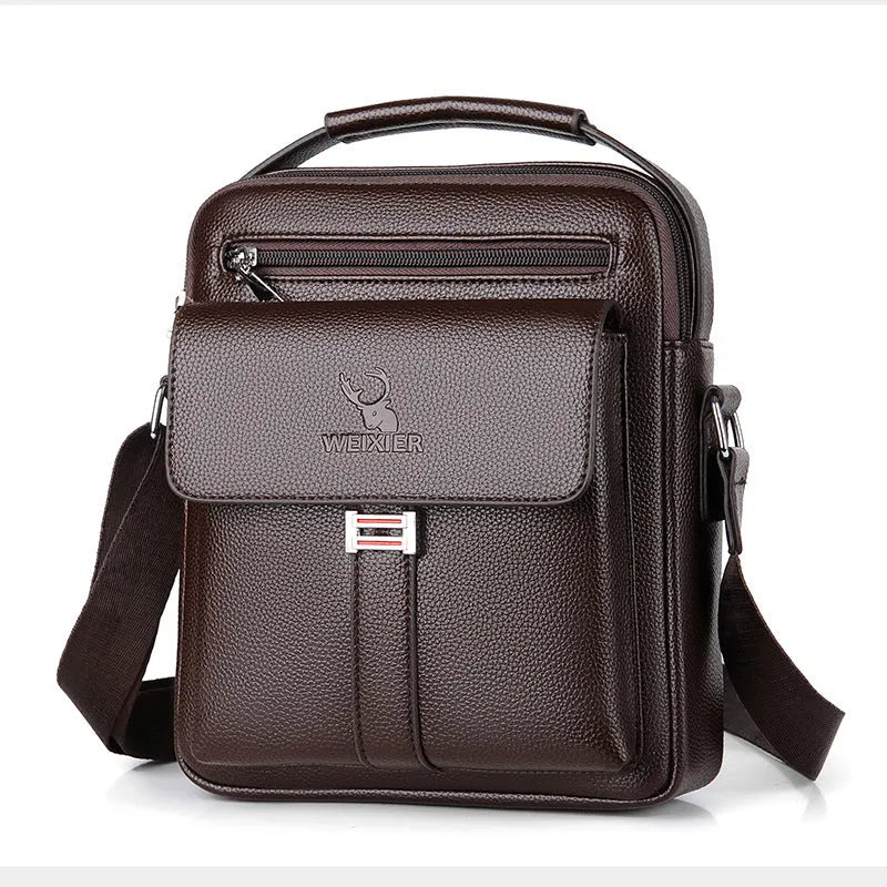 Men's PU leather crossbody bag with solid colour finish and sewing line detail, available in five colours