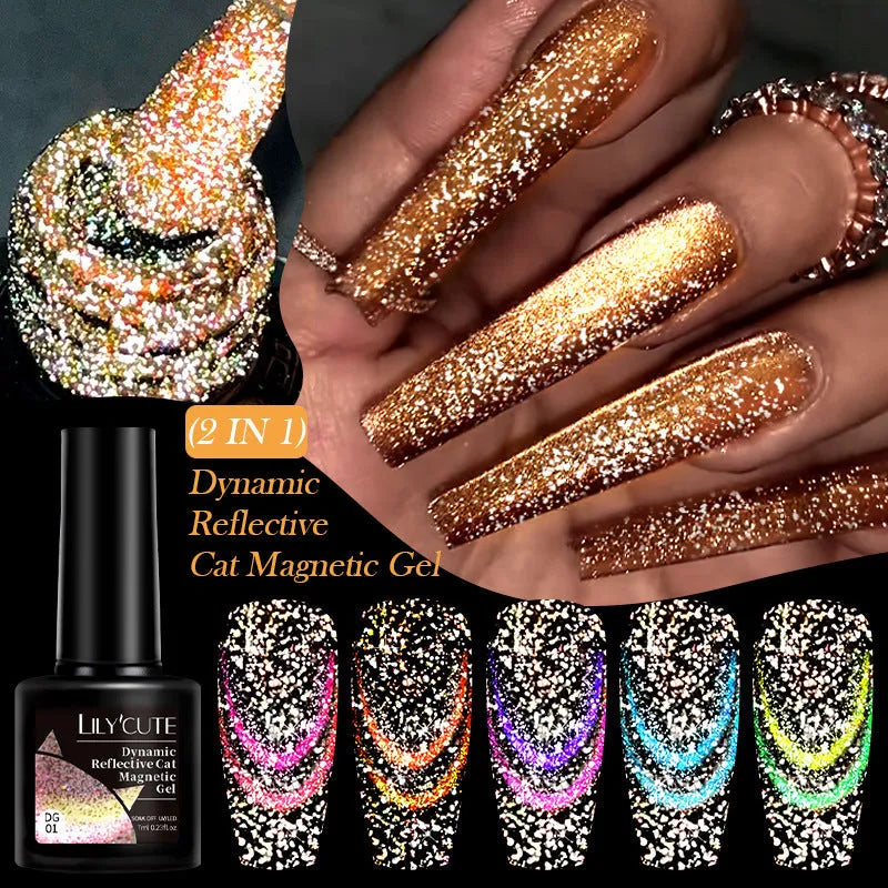 Diamond In The Debris Cat Eye Series nail polish gel in six colours with glitter fragments