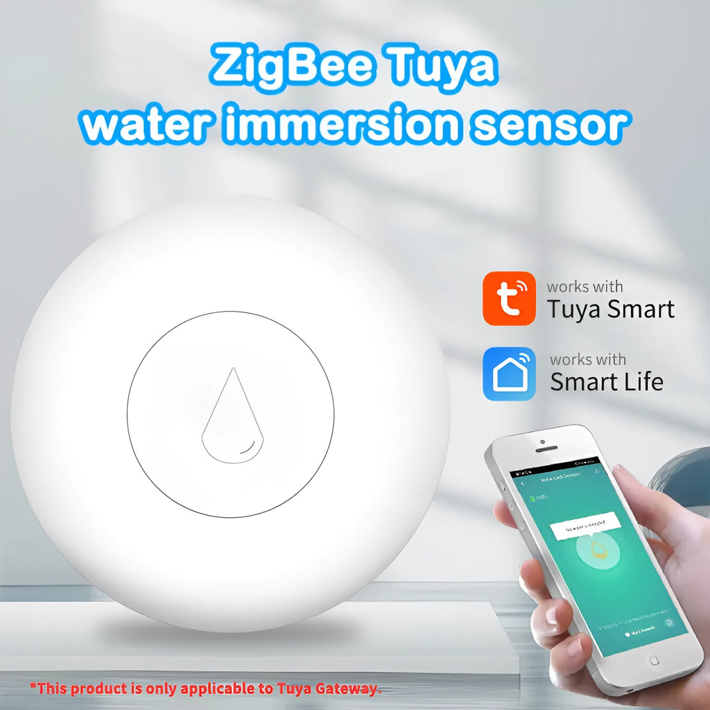 Zigbee wireless flood sensor for smart home water leak detection with compact 50mm by 17mm PC plastic housing