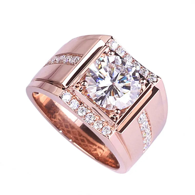 Men's geometric diamond zircon ring with adjustable opening in copper with electroplated finish