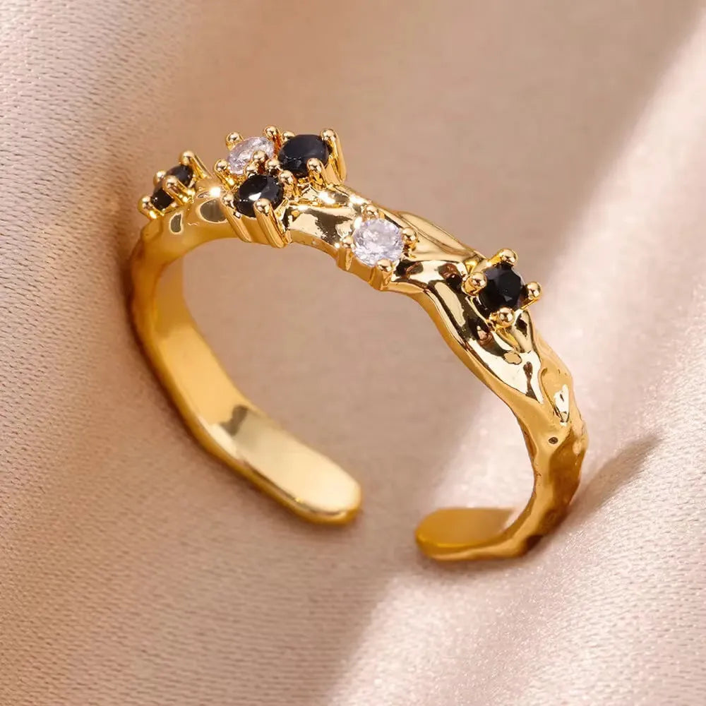 18K gold plated love emerald adjustable open mouth ring with synthetic zircon stone on copper base