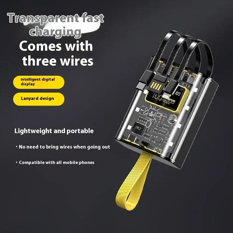 Punk transparent mech mini power bank in black plastic shell with multiple USB ports