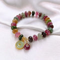 Natural stone colour tourmaline abacus beaded bracelet with rabbit pendant