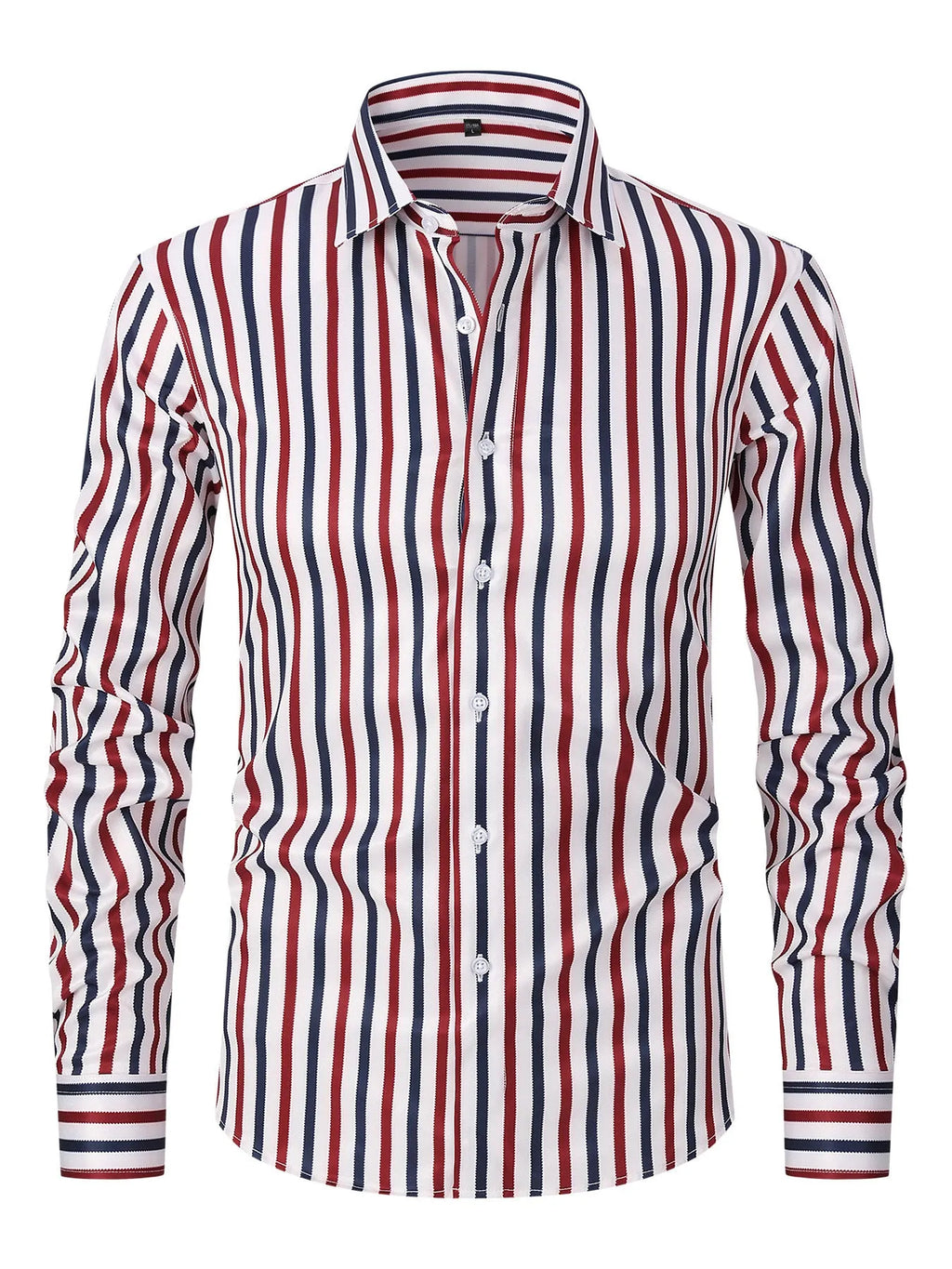 Men's striped long sleeve business shirt in slim fit with cardigan-style design