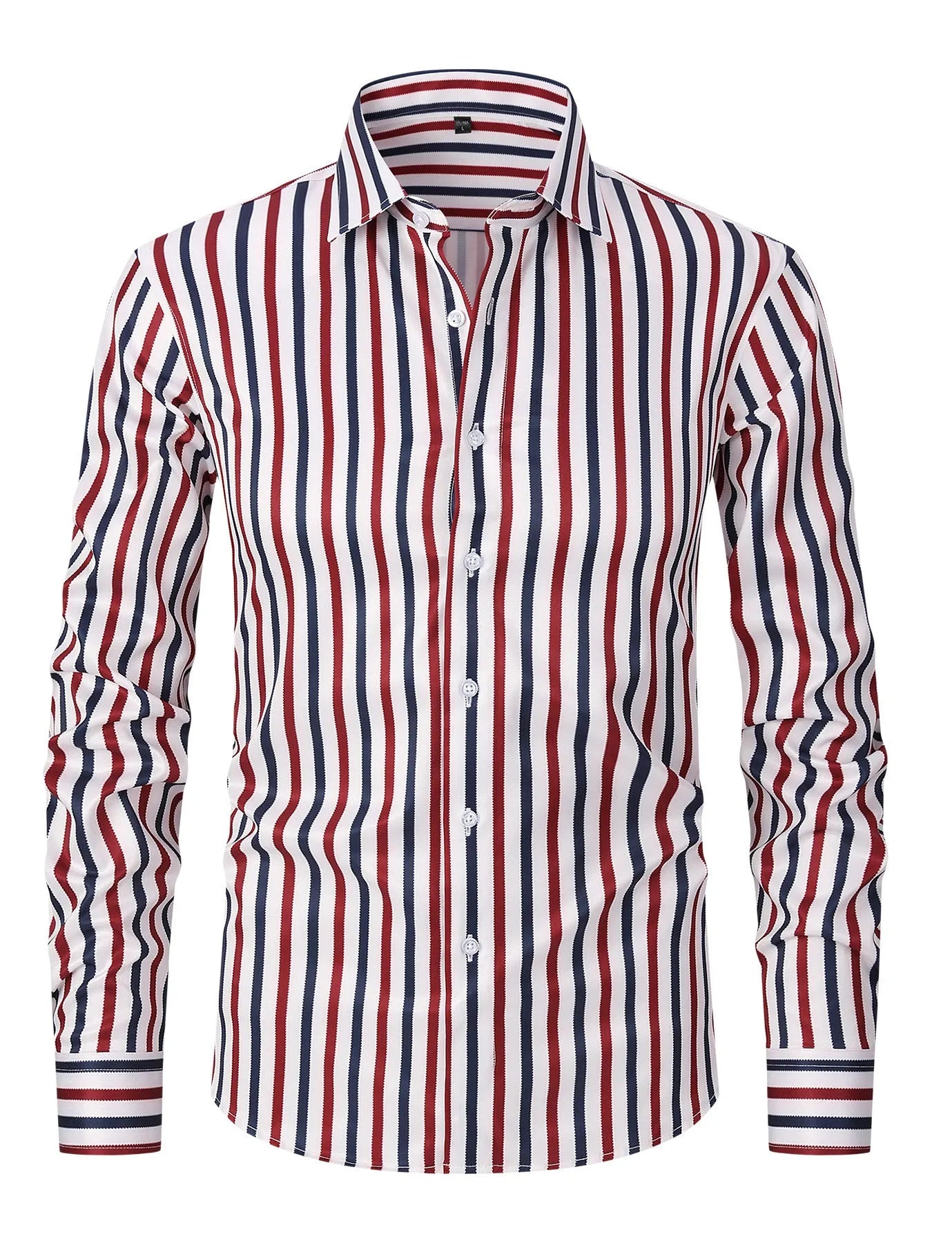 Men's striped long sleeve business shirt in slim fit with cardigan-style design
