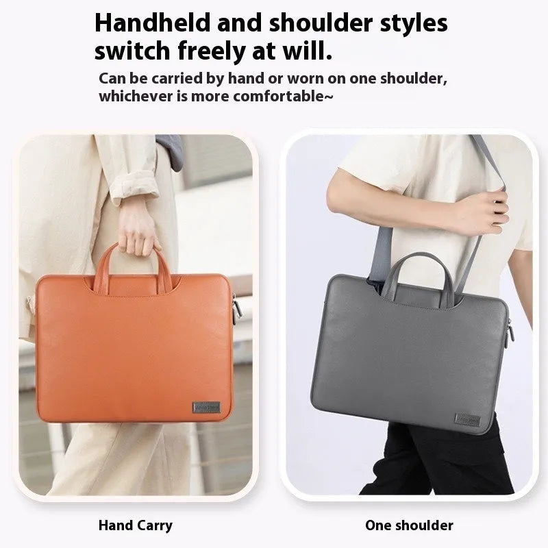 Black PU leather laptop bag with a removable power bank for 13-16 inch notebooks