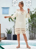 Apricot coloured hand crocheted women's long beach dress for swimming