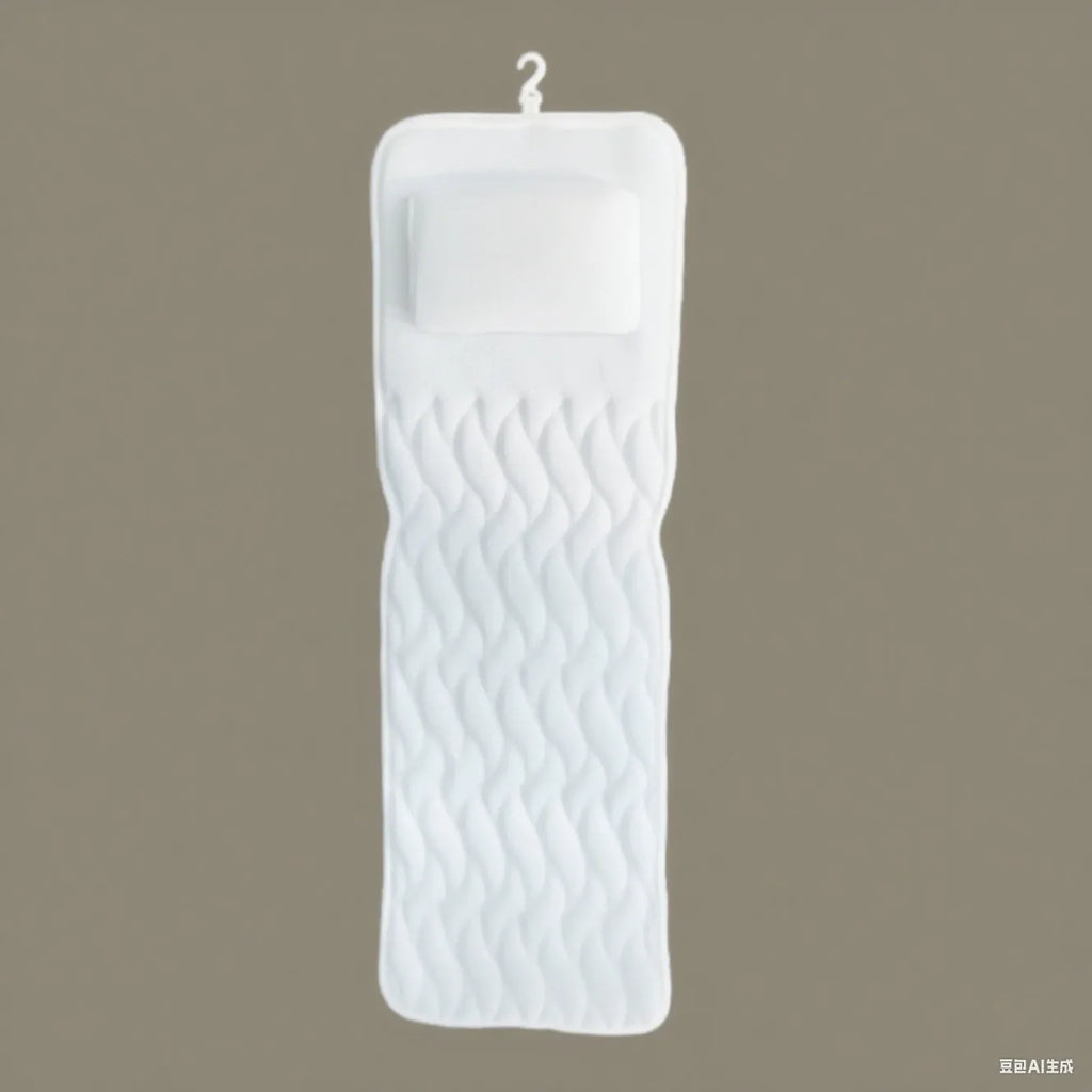 White bathtub pillow with mesh fabric and seven large suction cups on the back.