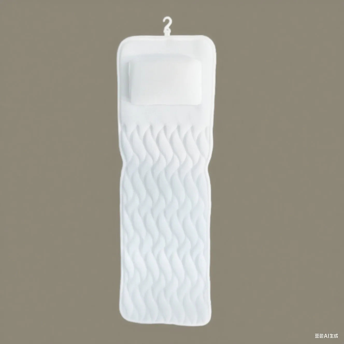 White bathtub pillow with mesh fabric and seven large suction cups on the back.