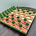 Magnetic cactus succulent theme chess set with 24 green 3D printed PLA pieces on a white background