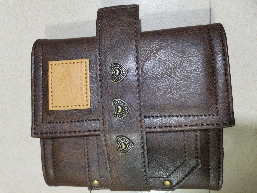 Brown retro leather buckle notebook in A7 size with PU cover and loose-leaf binding