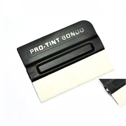 Professional automotive film scraper tool with black ABS handle and blue faux deerskin scraping pad.