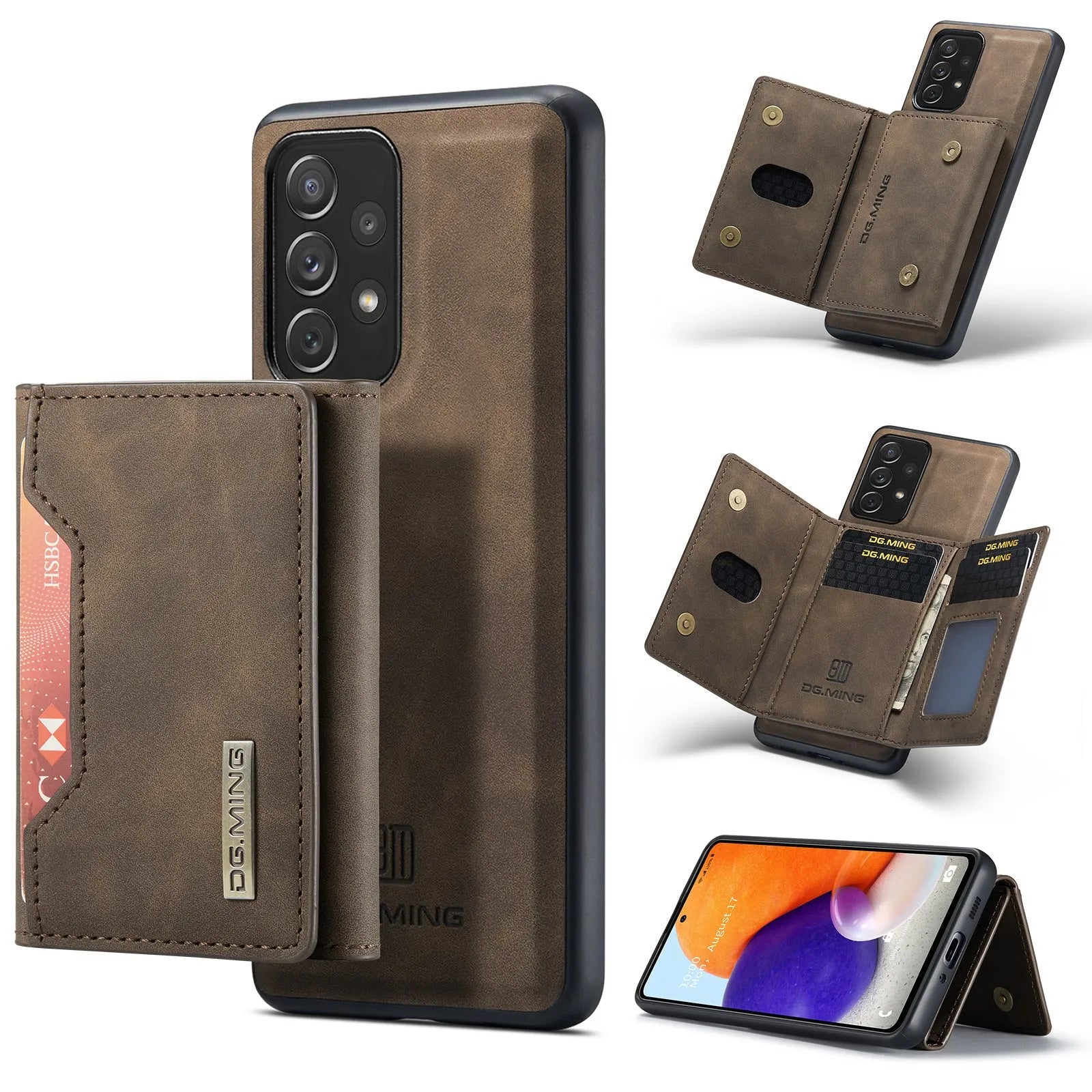 Anti-fall card-inserting PU leather protective case for Samsung Galaxy, wallet style with bracket and magnetic closure