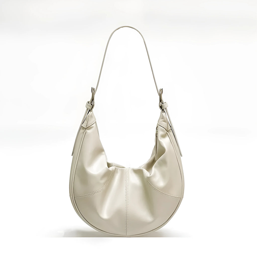 Women's black dumpling-shaped cowhide leather shoulder bag with double strap