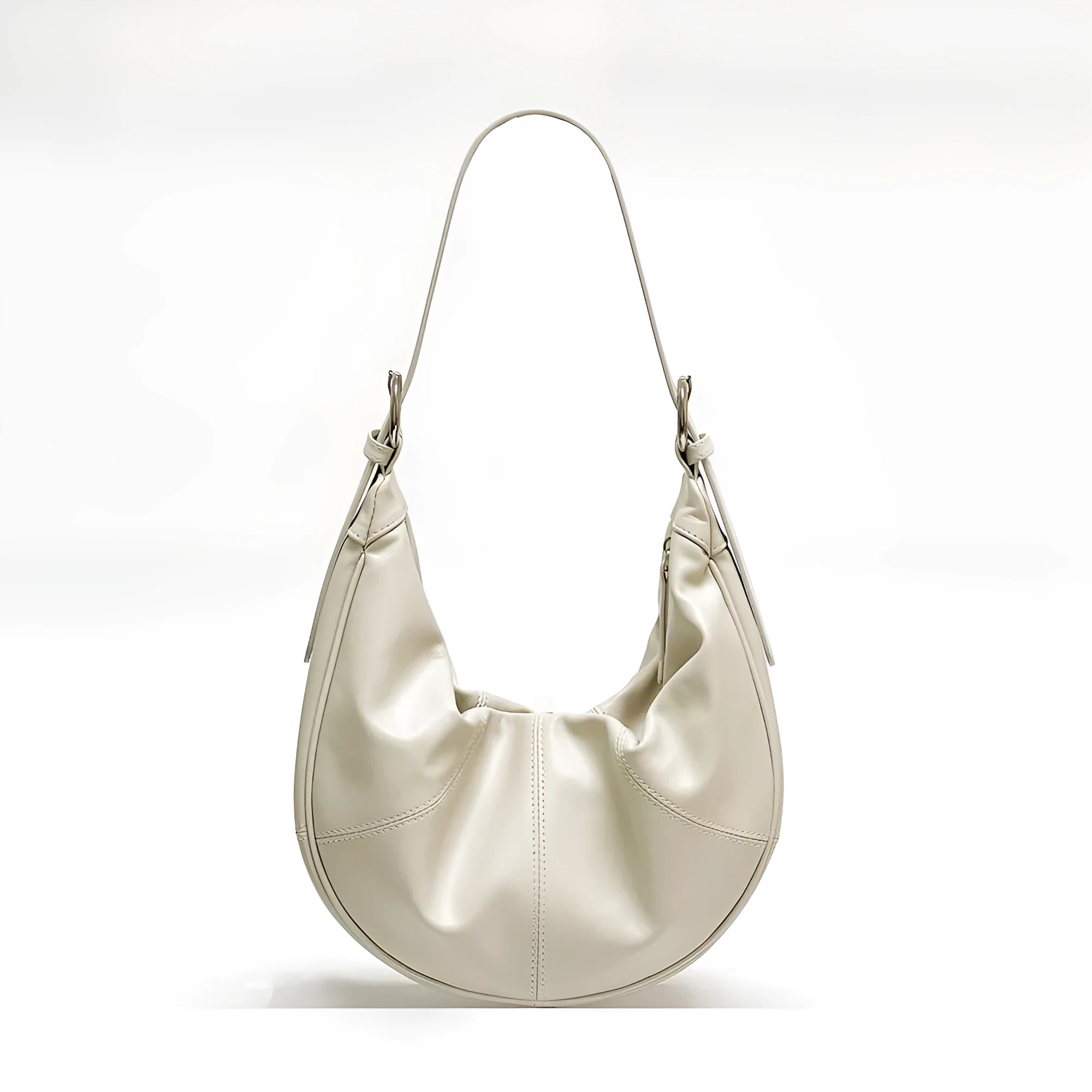 Women's black dumpling-shaped cowhide leather shoulder bag with double strap