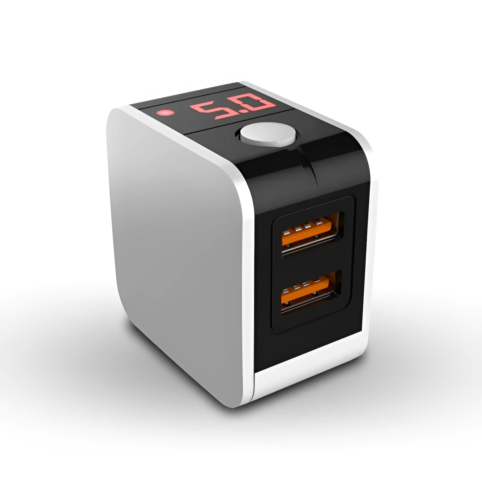 5V2A dual USB fast travel charger with digital display in black, white, or red colour options