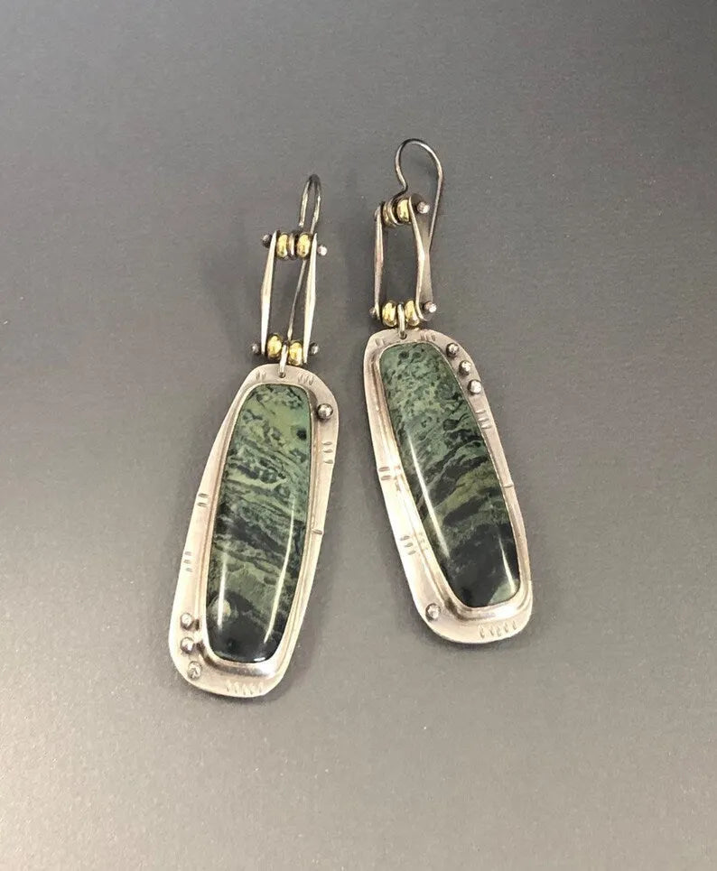 Two-tone marble pattern geometric drop earrings in alloy material