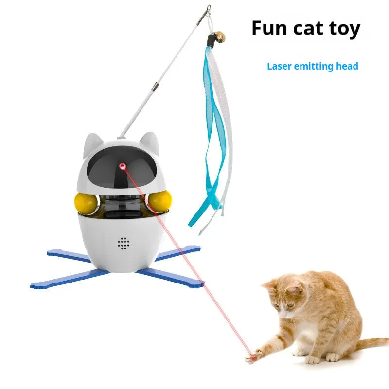 White automatic rotating electronic cat toy with elastic rope funny stick for indoor cats