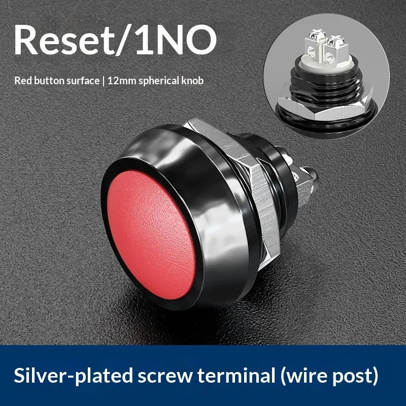 12mm red wave spherical handle self-resetting button with silver-plated contacts, waterproof, for electronic remote control