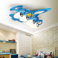 Children's wooden airplane cartoon ceiling light with rectangular glass shade and remote control