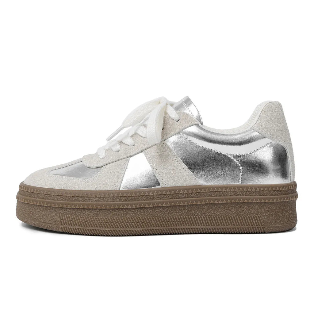 Retro round toe casual sports board shoes with cross shoulder straps, shown in Milky White.