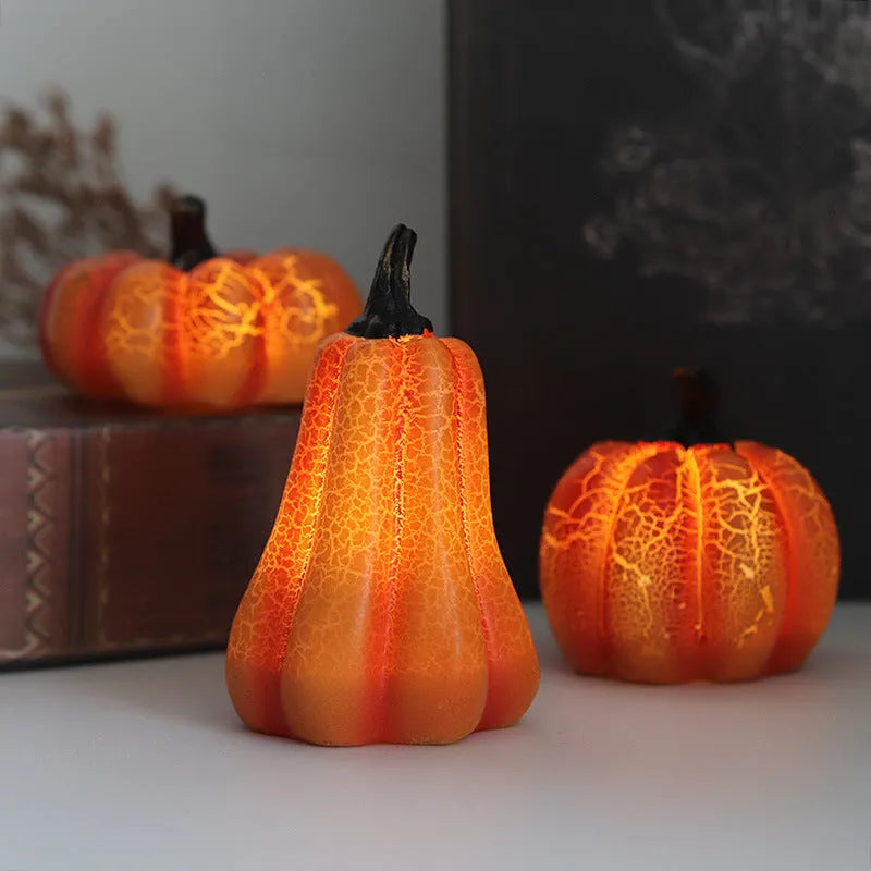 Resin Halloween pumpkin lantern with LED candle light in short, medium, and long size options