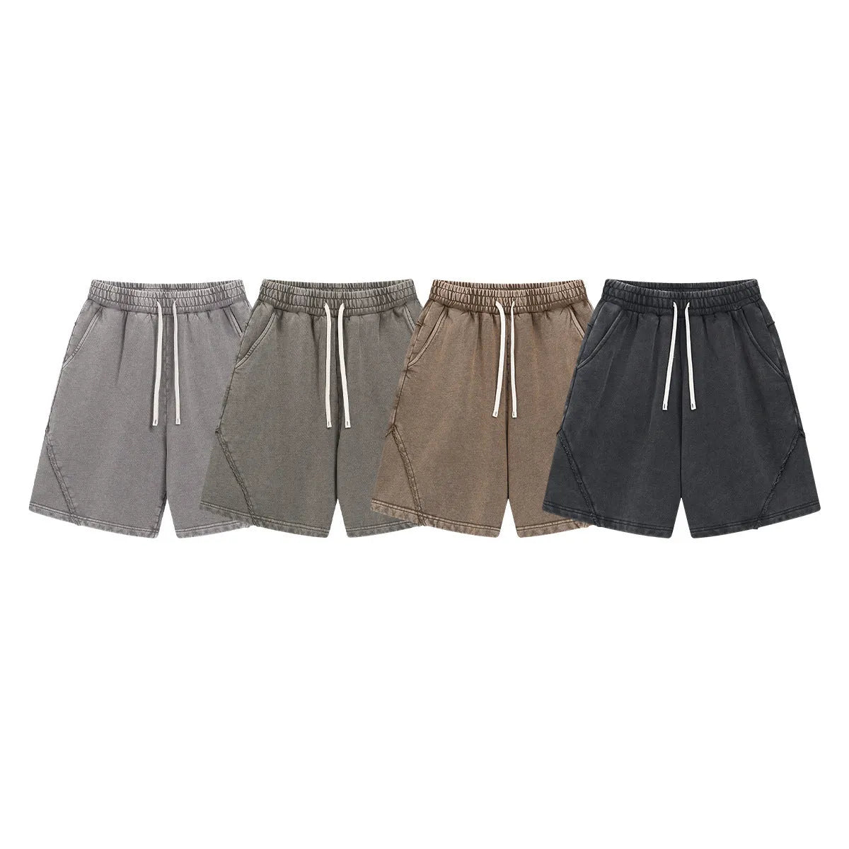 Men's batik washed patch craft retro shorts in pure cotton terry fabric with loose street fashion fit
