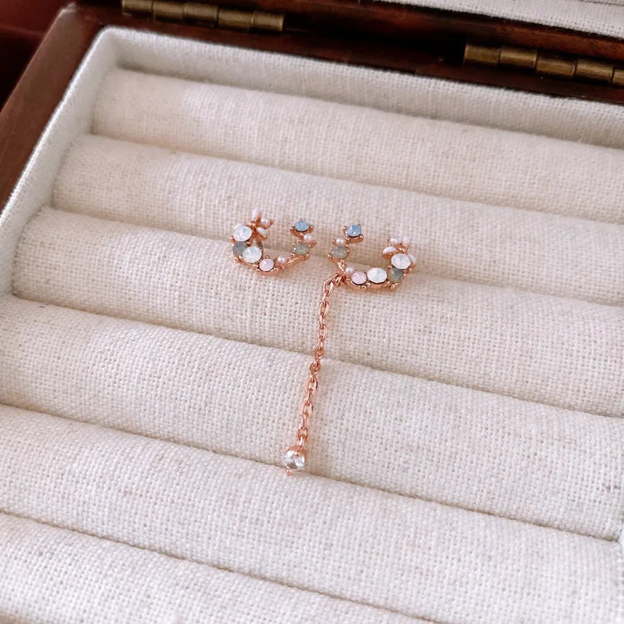 French style light luxury silver needle zircon flower drop earrings for women copper base rose gold colour