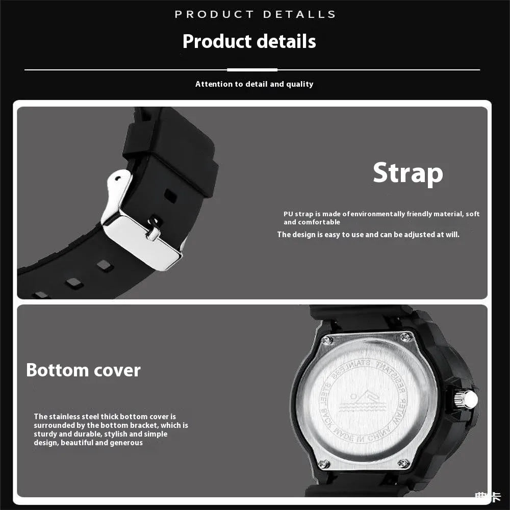 Men's sports luminous pointer quartz watch in black and blue colour option with sports bracelet