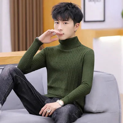 Men's slim-fit high neck long sleeve sweater in cotton blend viscose, available in 12 colours