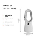 White bladeless tower fan with touch screen controls and remote for home or office use