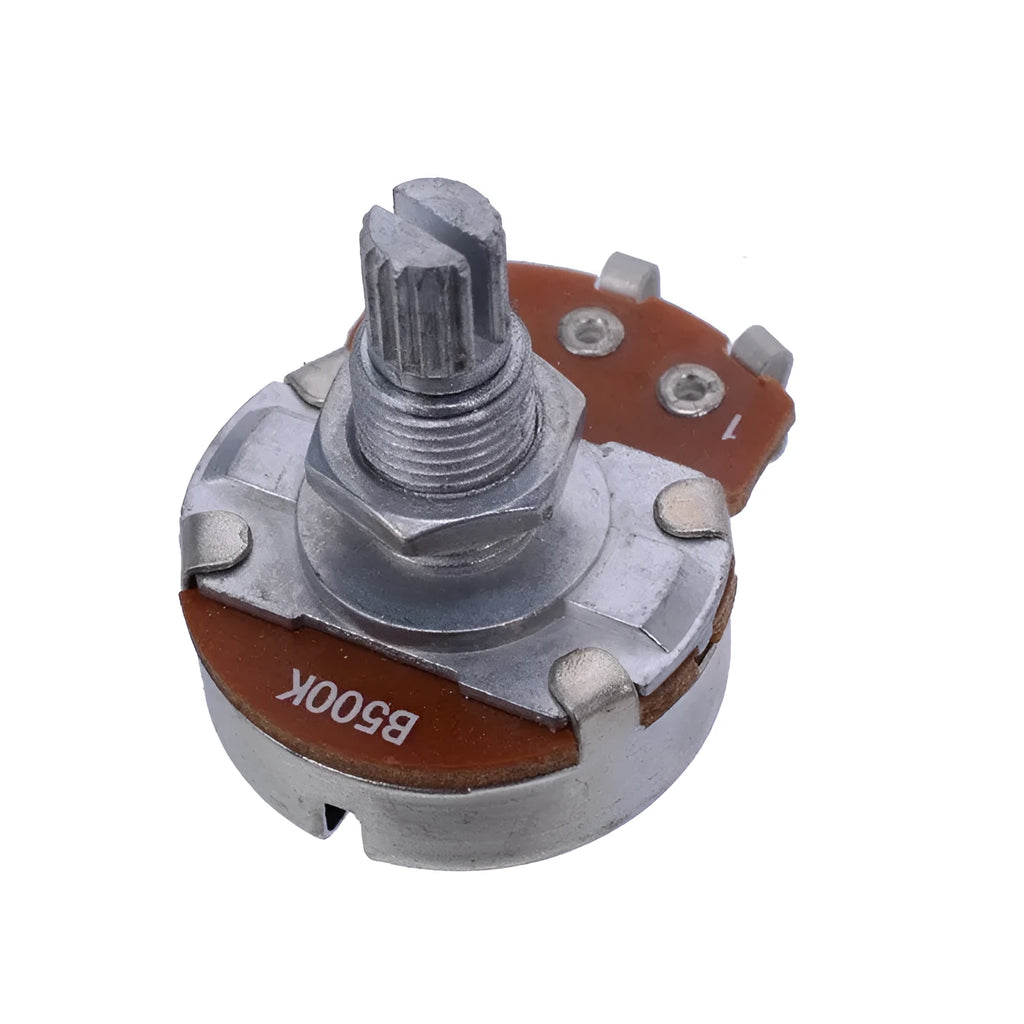 A single metal potentiometer knob for electric guitar volume or tone control replacement.