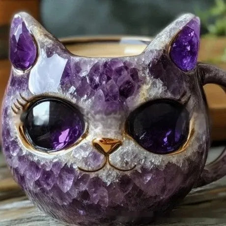 Geode mug resin craft kit with crystal cat design in purple, blue, green, or pink colours.