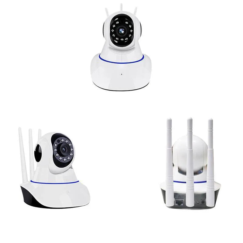 White wireless dome security camera with a 3.6mm lens, shown mounted on a ceiling.