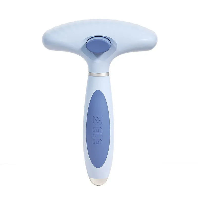 Stainless steel double-row pet comb for dog grooming in azure light blue colour