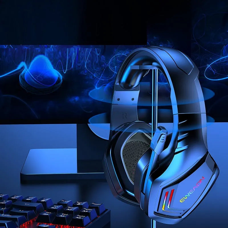 Black wireless Bluetooth headset with RGB lighting and over-ear design for noise reduction