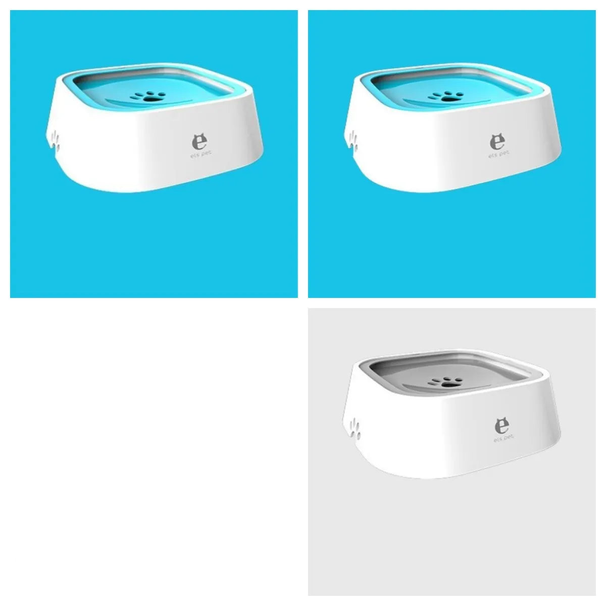 1.5L grey anti-overflow floating water bowl for cats and dogs with non-slip base
