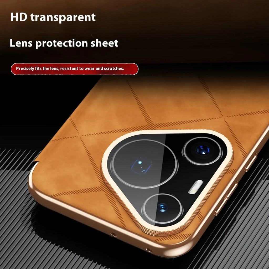Electroplated diamond grid anti-fingerprint phone case for Huawei smartphones in imitation leather